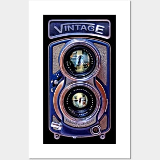 Classic Retro vintage blue chrome double lens camera Posters and Art